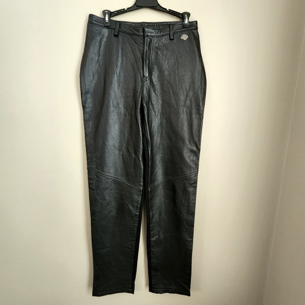 Harley Davidson Black Leather Riding Motorcycle Pants Size 10 W Women's